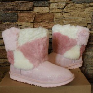 UGG NEW GIRL'S TODDLER PATCHWORK FLUFF BOOTS PINK 7